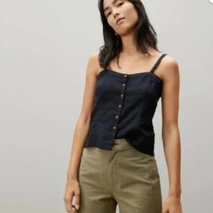 Everlane black linen button-front tank top